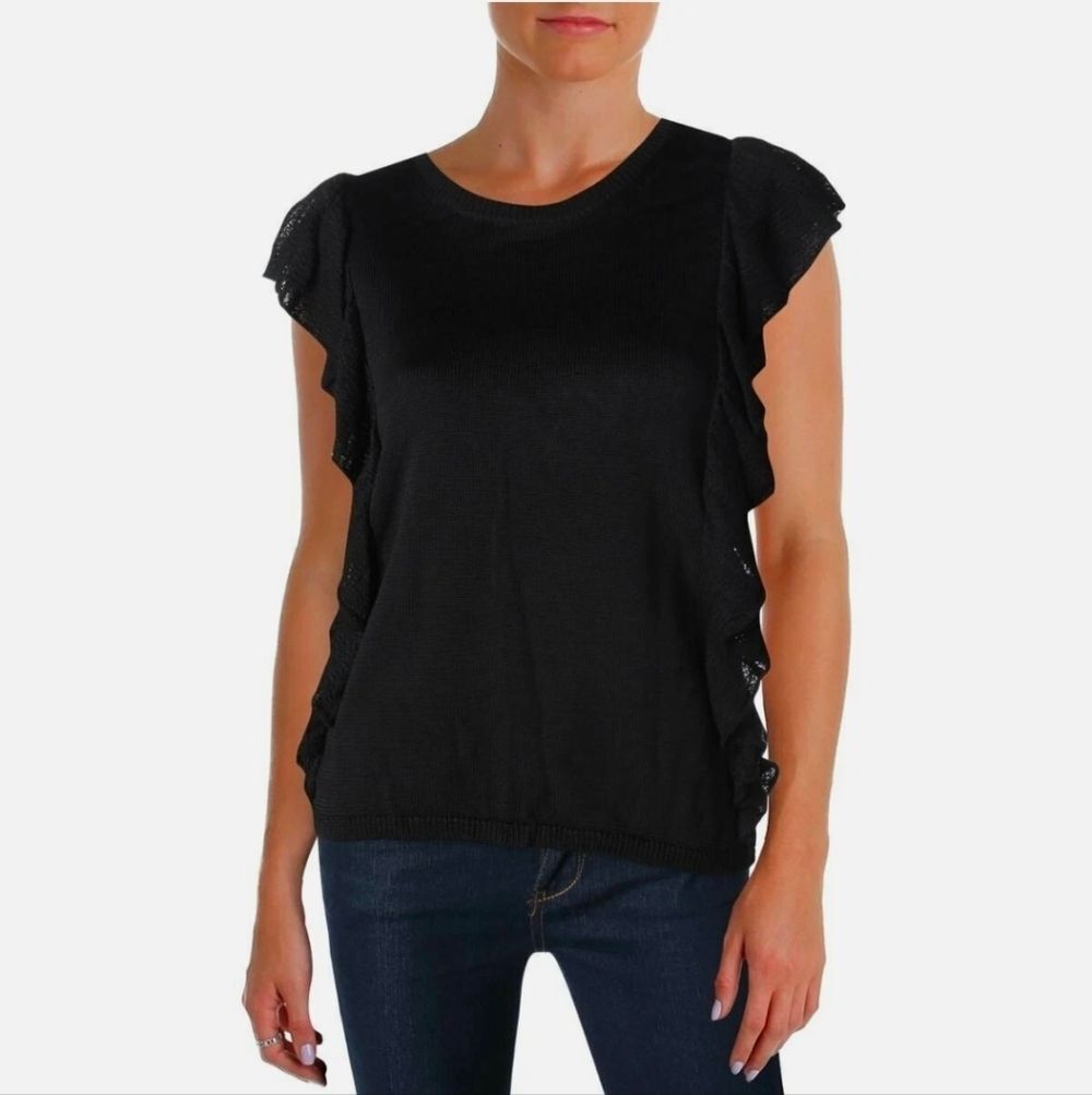 Lauren By Ralph Lauren Black Ruffle Sleeve Top Size XL